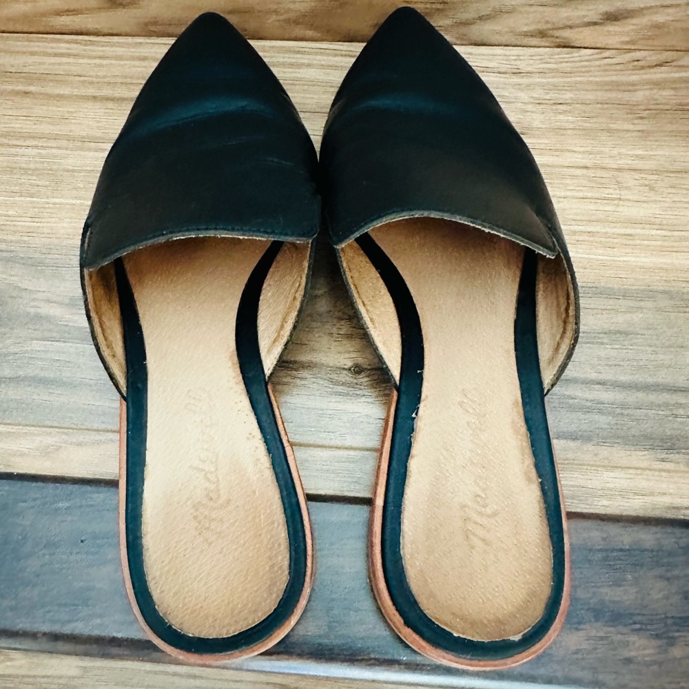 Madewell Black Leather Pointed Toe Mules - Picture 6 of 7